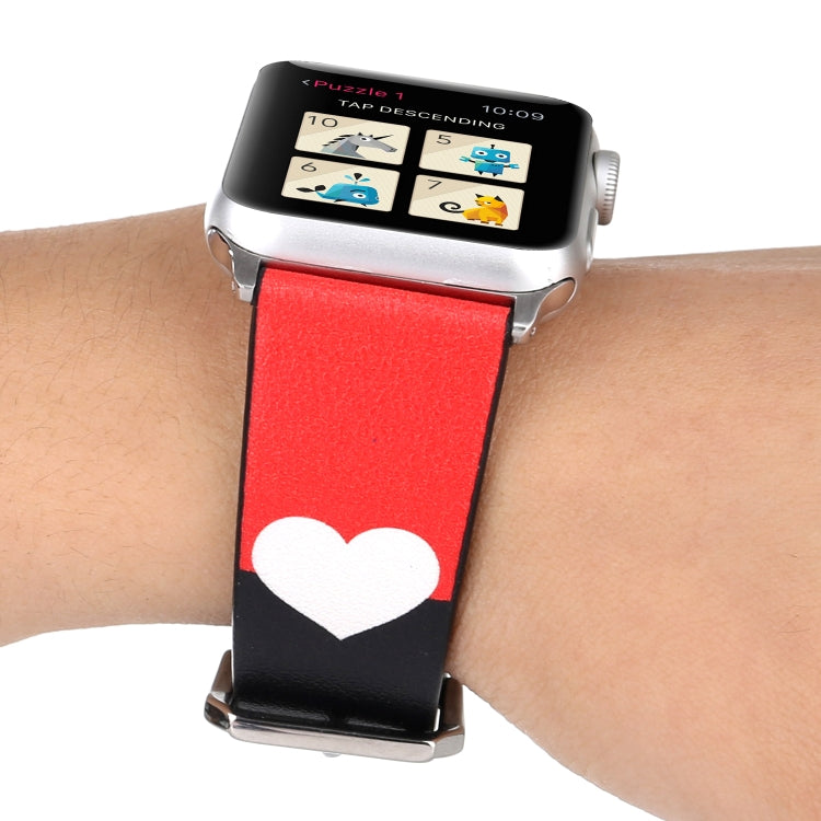 Frerndorf | Love Series Leder Uhrenarmband für Apple Watch Ultra 49mm & Watch Ultra 2 49mm / Series 9 & 8 & 7 45mm / SE 3 & SE 2 & 6 & SE & 5 & 4 44mm / 3 & 2 & 1 42mm (Schwarz Rot Weiß Herz)