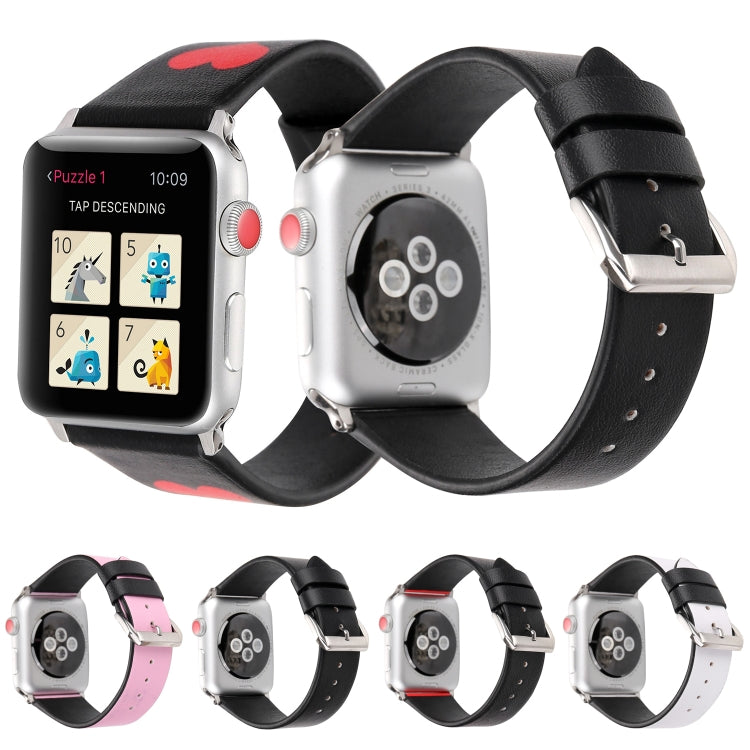 Frerndorf | Love Series Leder Uhrenarmband für Apple Watch Ultra 49mm & Watch Ultra 2 49mm / Series 9 & 8 & 7 45mm / SE 3 & SE 2 & 6 & SE & 5 & 4 44mm / 3 & 2 & 1 42mm (Schwarz Rot Weiß Herz)