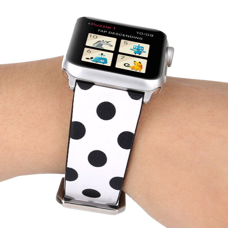 Frendorf | Fashion Wave Punkt Serie Leder Uhrenarmband Für Apple Watch Serie 9&8&7 41mm / SE 3&SE 2&6&SE&5&4 40mm / 3&2&1 38mm (Schwarze Wellenpunkte Auf Weiß)