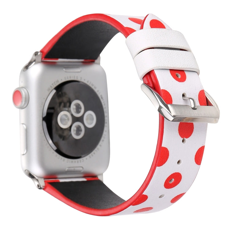 Frendorf | Fashion Wave Punkt Serie Leder Armband Für Apple Watch Serie 9&8&7 41mm / SE 3&SE 2&6&SE&5&4 40mm / 3&2&1 38mm(Rote Wellenpunkte Auf Weiß)