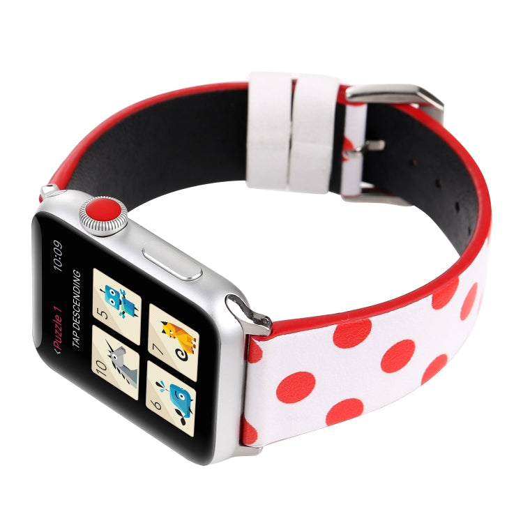Frendorf | Fashion Wave Punkt Serie Leder Armband Für Apple Watch Serie 9&8&7 41mm / SE 3&SE 2&6&SE&5&4 40mm / 3&2&1 38mm(Rote Wellenpunkte Auf Weiß)