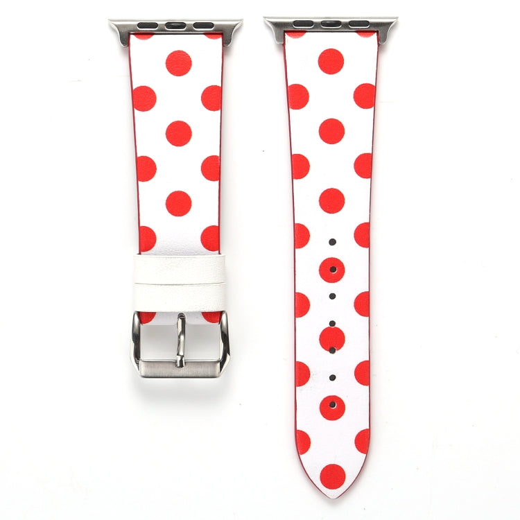 Frendorf | Fashion Wave Punkt Serie Leder Armband Für Apple Watch Serie 9&8&7 41mm / SE 3&SE 2&6&SE&5&4 40mm / 3&2&1 38mm(Rote Wellenpunkte Auf Weiß)