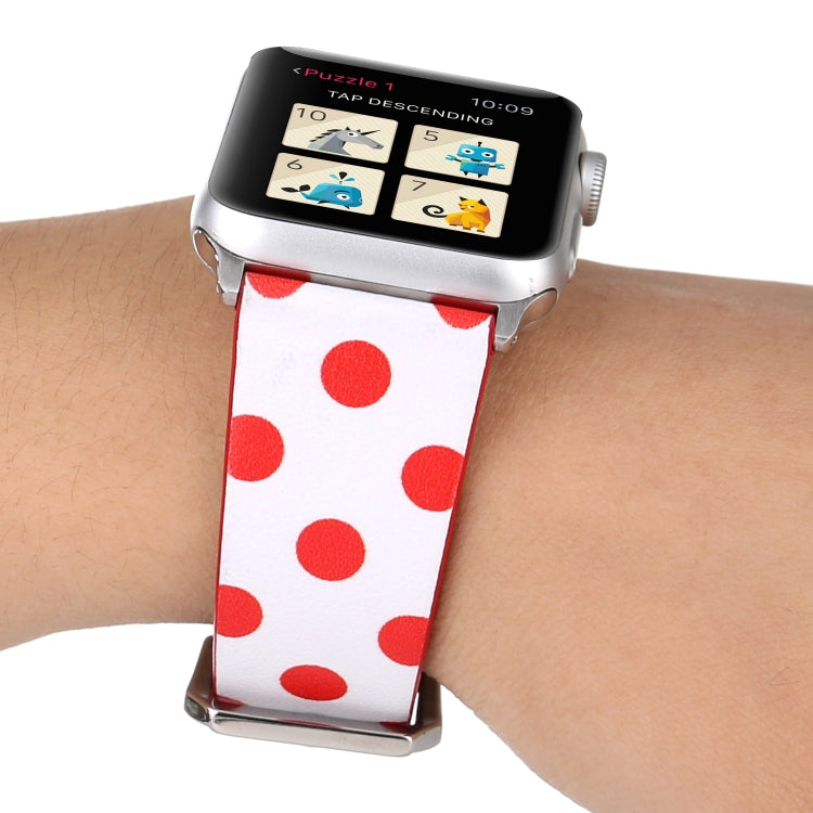 Frendorf | Fashion Wave Punkt Serie Leder Armband Für Apple Watch Serie 9&8&7 41mm / SE 3&SE 2&6&SE&5&4 40mm / 3&2&1 38mm(Rote Wellenpunkte Auf Weiß)