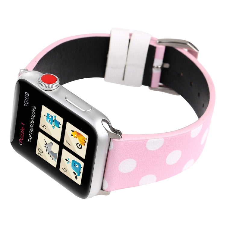 Frendorf | Fashion Wave Dot Serie Leder-Uhrenarmband für Apple Watch Serie 9&8&7 41mm / SE 3&SE 2&6&SE&5&4 40mm / 3&2&1 38mm (Weiße Wellenpunkte Rosa)