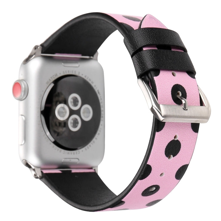 Frendorf | Fashion Wave Dot Serie Leder Uhrband für Apple Watch Serie 9&8&7 41mm / SE 3&SE 2&6&SE&5&4 40mm / 3&2&1 38mm (Schwarze Wellenpunkte Rosa)