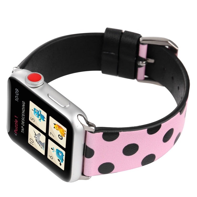Frendorf | Fashion Wave Dot Serie Leder Uhrband für Apple Watch Serie 9&8&7 41mm / SE 3&SE 2&6&SE&5&4 40mm / 3&2&1 38mm (Schwarze Wellenpunkte Rosa)