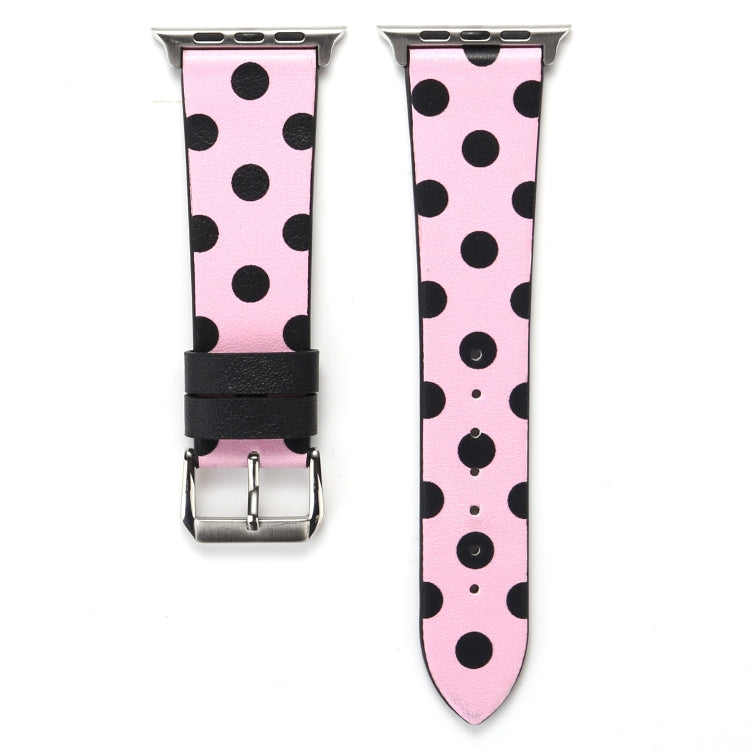 Frendorf | Fashion Wave Dot Serie Leder Uhrband für Apple Watch Serie 9&8&7 41mm / SE 3&SE 2&6&SE&5&4 40mm / 3&2&1 38mm (Schwarze Wellenpunkte Rosa)
