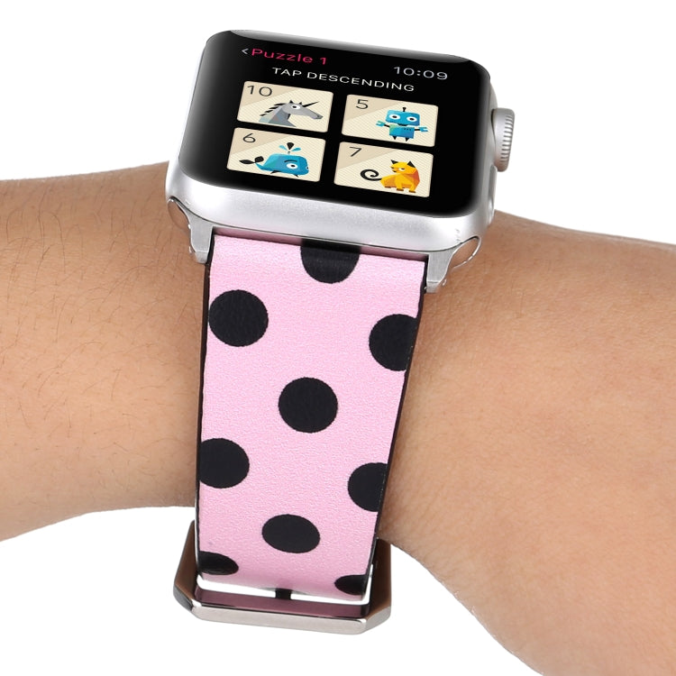 Frendorf | Fashion Wave Dot Serie Leder Uhrband für Apple Watch Serie 9&8&7 41mm / SE 3&SE 2&6&SE&5&4 40mm / 3&2&1 38mm (Schwarze Wellenpunkte Rosa)