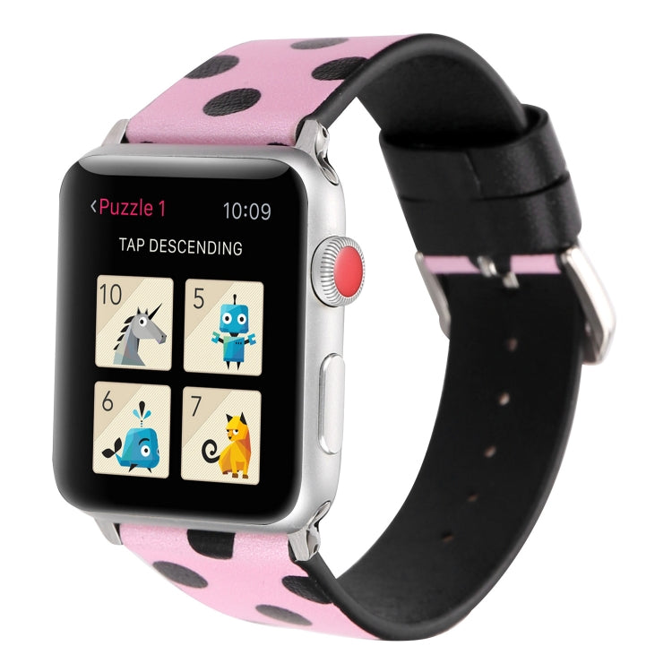 Frendorf | Fashion Wave Dot Serie Leder Uhrband für Apple Watch Serie 9&8&7 41mm / SE 3&SE 2&6&SE&5&4 40mm / 3&2&1 38mm (Schwarze Wellenpunkte Rosa)