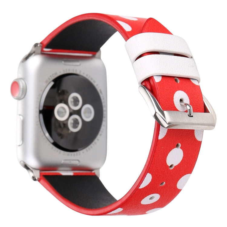 Frendorf | Fashion Wave Punkt Serie Leder Uhrband Für Apple Watch Serie 9&8&7 41mm / SE 3&SE 2&6&SE&5&4 40mm / 3&2&1 38mm (Weiße Wellen Punkt Roter Hintergrund)