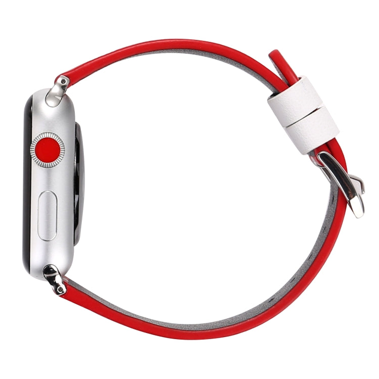 Frendorf | Fashion Wave Punkt Serie Leder Uhrband Für Apple Watch Serie 9&8&7 41mm / SE 3&SE 2&6&SE&5&4 40mm / 3&2&1 38mm (Weiße Wellen Punkt Roter Hintergrund)