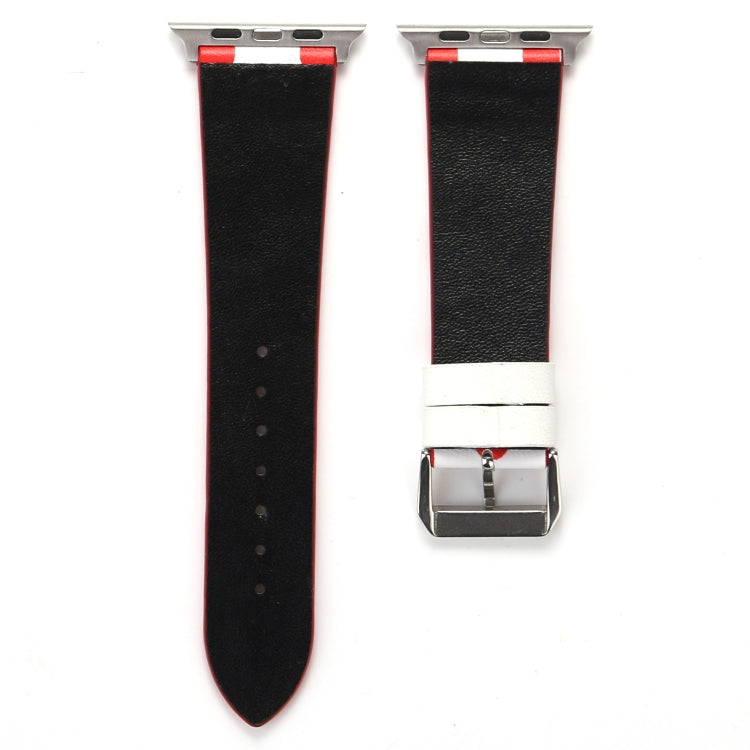 Frendorf | Fashion Wave Punkt Serie Leder Uhrband Für Apple Watch Serie 9&8&7 41mm / SE 3&SE 2&6&SE&5&4 40mm / 3&2&1 38mm (Weiße Wellen Punkt Roter Hintergrund)