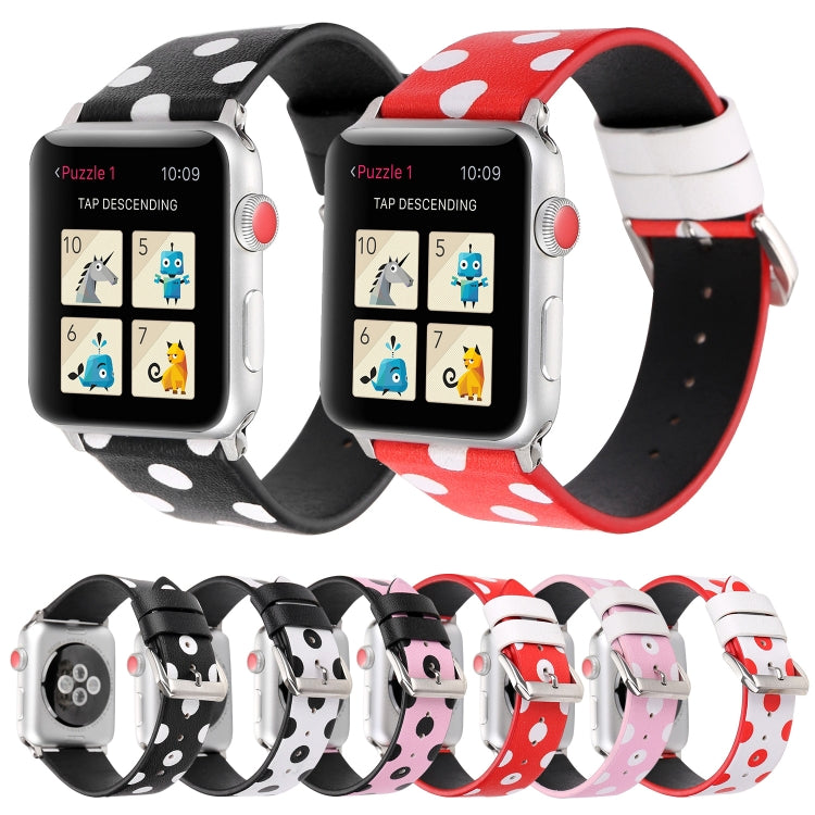 Frendorf | Fashion Wave Punkt Serie Leder Uhrband Für Apple Watch Serie 9&8&7 41mm / SE 3&SE 2&6&SE&5&4 40mm / 3&2&1 38mm (Weiße Wellen Punkt Roter Hintergrund)
