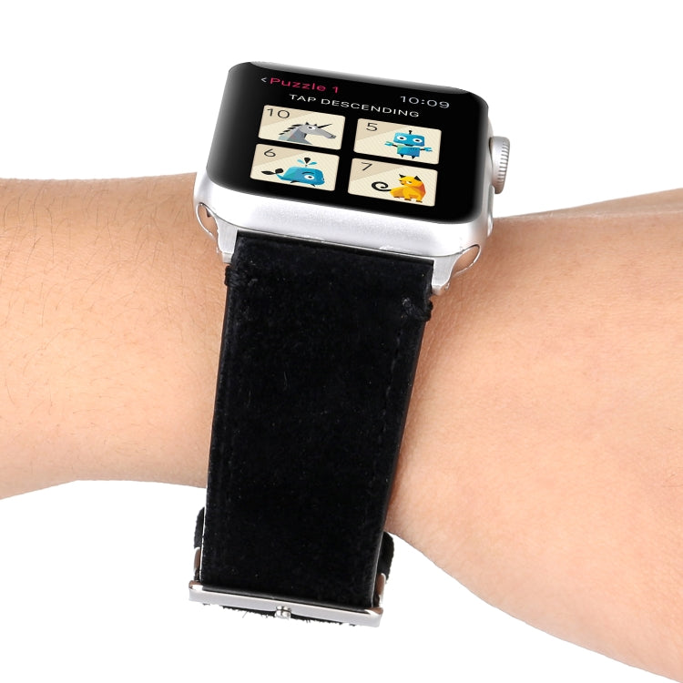 Frerndorf | Frosted Echtes Leder Uhrenarmband Für Apple Watch Series 7 45mm / 6 & SE & 5 & 4 44mm / 3 & 2 & 1 42mm (Schwarz)