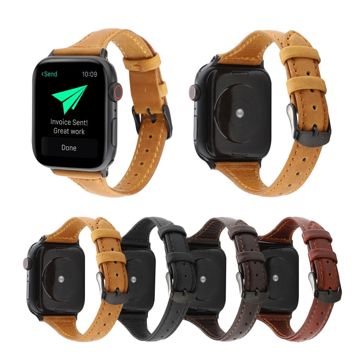 Frendorf | Für Apple Watch Series 7 41mm / 6 & SE & 5 & 4 40mm / 3 & 2 & 1 38mm Crazy Horse Texture Echtes Leder Armband (Schwarz)