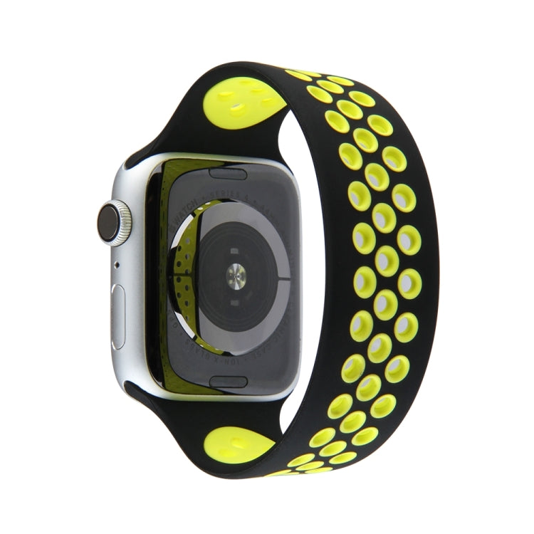 Frendorf | Elastisches Silikon-Uhrenarmband für Apple Watch Series 7 41mm / 6 & SE & 5 & 4 40mm / 3 & 2 & 1 38mm, Länge: 160mm (Schwarz Gelb)