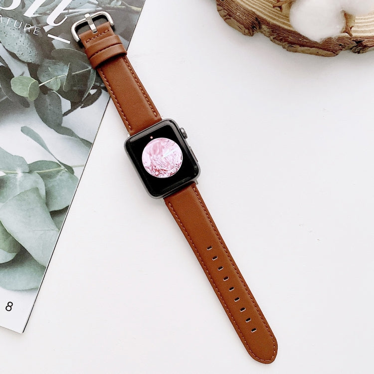 Frendorf | D Charakter Schnalle Glatte Textur Uhrband Für Apple Watch Serie 9&8&7 41mm / SE 3&SE 2&6&SE&5&4 40mm / 3&2&1 38mm (Kaffee)