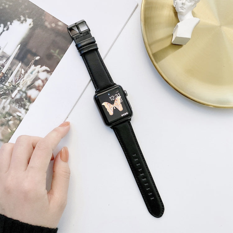 Frendorf | Crazy Horse Textur + Flachtextur Leder Uhrband Für Apple Watch Serie 7 41mm / 6 & SE & 5 & 4 40mm / 3 & 2 & 1 38mm (Schwarz)