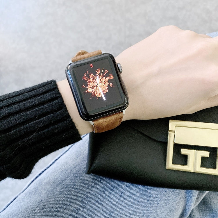 Frendorf | Verrücktes Pferde-Textur + Flache Textilleder-Uhrenarmband für Apple Watch Series 9&8&7 41mm / SE 3&SE 2&6&SE&5&4 40mm / 3&2&1 38mm (Hellbraun)