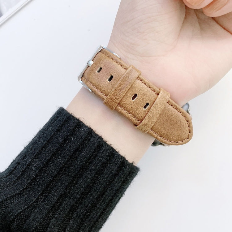 Frendorf | Verrücktes Pferde-Textur + Flache Textilleder-Uhrenarmband für Apple Watch Series 9&8&7 41mm / SE 3&SE 2&6&SE&5&4 40mm / 3&2&1 38mm (Hellbraun)