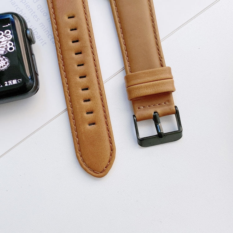 Frendorf | Verrücktes Pferde-Textur + Flache Textilleder-Uhrenarmband für Apple Watch Series 9&8&7 41mm / SE 3&SE 2&6&SE&5&4 40mm / 3&2&1 38mm (Hellbraun)