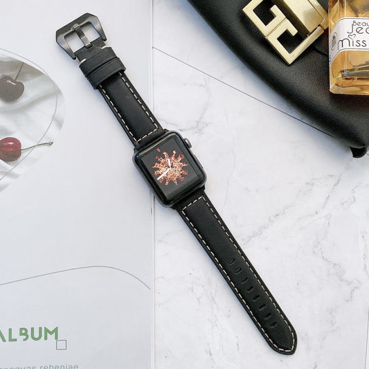 Frendorf | Big Head Buckle Leder Uhrenarmband für Apple Watch Ultra 49mm & Watch Ultra 2 49mm / Series 9 & 8 & 7 45mm / SE 3 & SE 2 & 6 & SE & 5 & 4 44mm / 3 & 2 & 1 42mm (Schwarz)