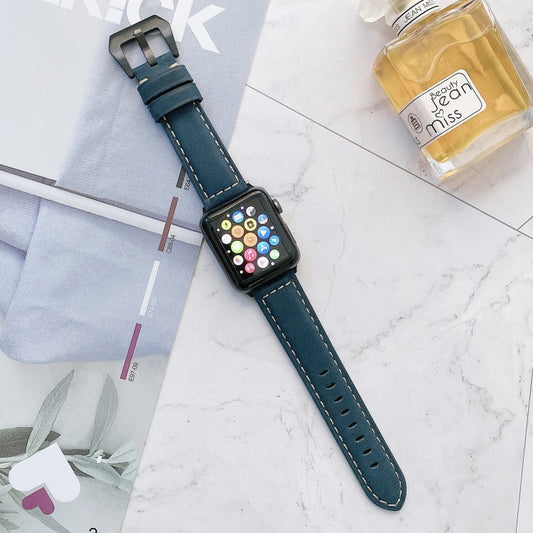 Frendorf | Big Head Schnallen Leder Uhrenarmband Für Apple Watch Ultra 49mm&Watch Ultra 2 49mm / Series 9&8&7 45mm / SE 3&SE 2&6&SE&5&4 44mm / 3&2&1 42mm (Blau)