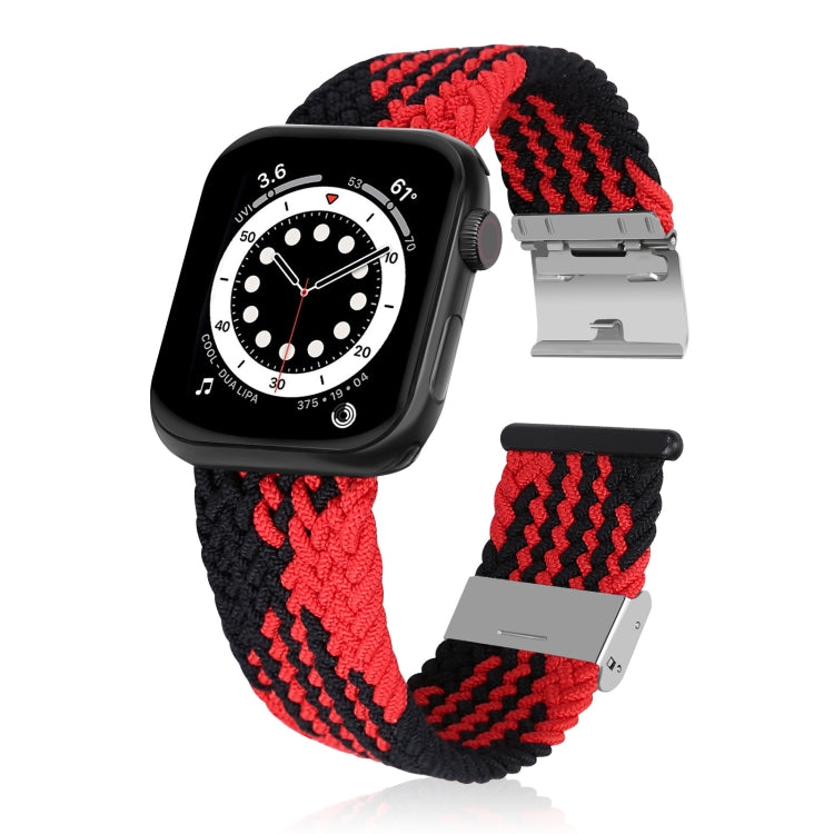 Frendorf | Geflochtenes + Edelstahl-Armband für Apple Watch Series 7 41mm / 6 & SE & 5 & 4 40mm / 3 & 2 & 1 38mm (Vertikal Schwarz Rot)