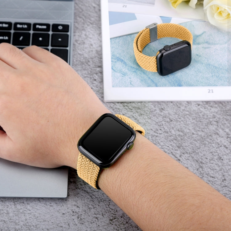 Frendorf | Geflochtenes + Edelstahl Armband für Apple Watch Serie 7 41mm / 6 & SE & 5 & 4 40mm / 3 & 2 & 1 38mm (Braun Gelb)