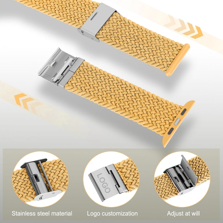 Frendorf | Geflochtenes + Edelstahl Armband für Apple Watch Serie 7 41mm / 6 & SE & 5 & 4 40mm / 3 & 2 & 1 38mm (Braun Gelb)