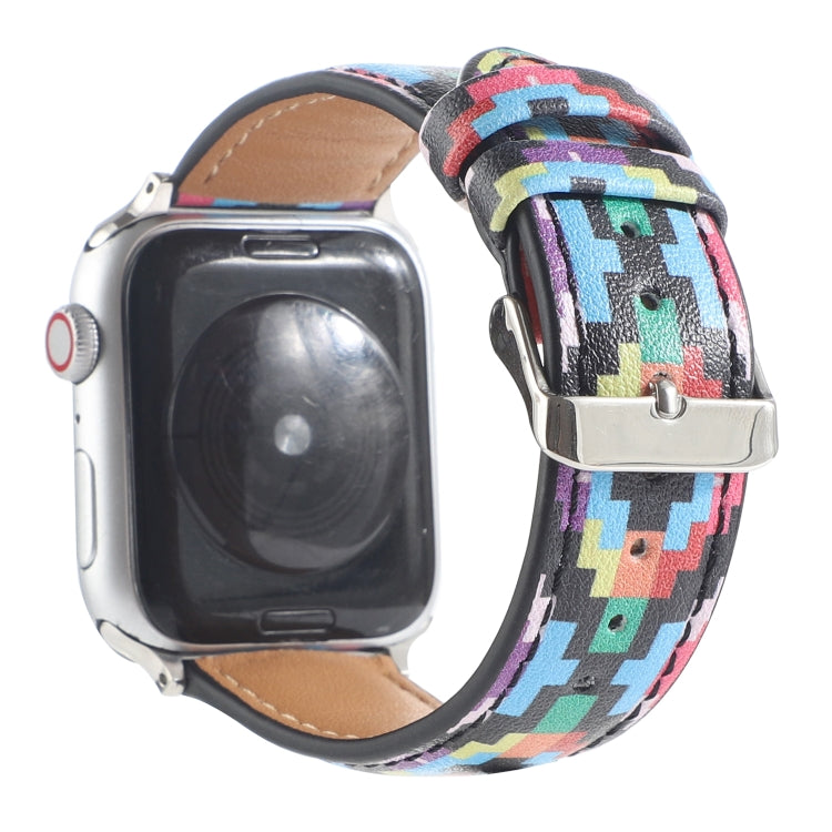 Frerndorf | Marmor Ethnischer Stil Bedrucktes Leder-Uhrenarmband Für Apple Watch Series 7 45mm / 6 & SE & 5 & 4 44mm / 3 & 2 & 1 42mm (Druck Digital)