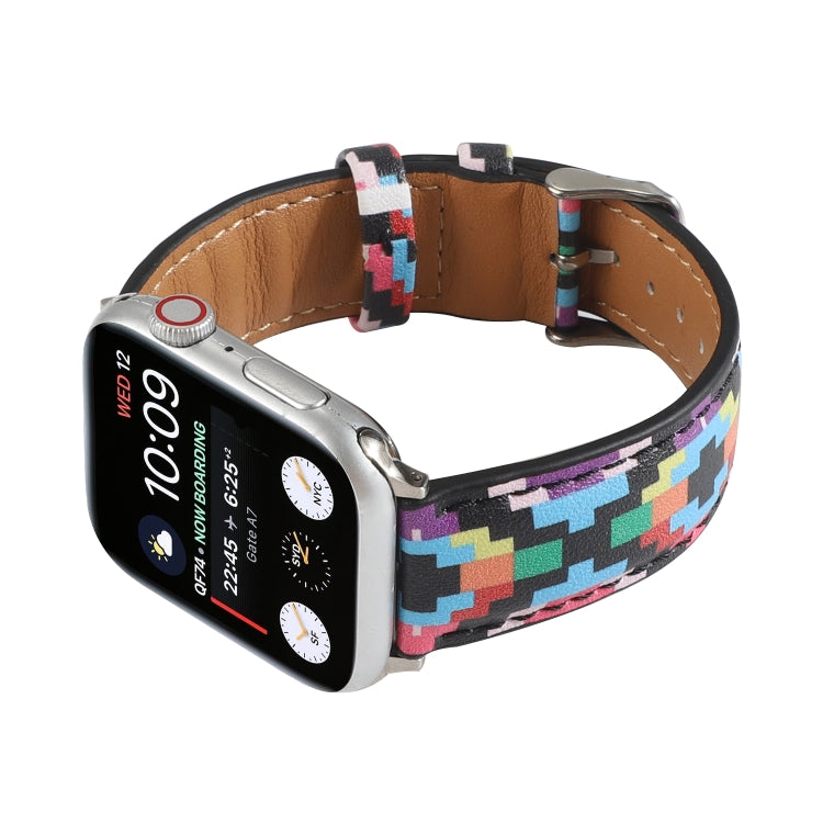 Frerndorf | Marmor Ethnischer Stil Bedrucktes Leder-Uhrenarmband Für Apple Watch Series 7 45mm / 6 & SE & 5 & 4 44mm / 3 & 2 & 1 42mm (Druck Digital)