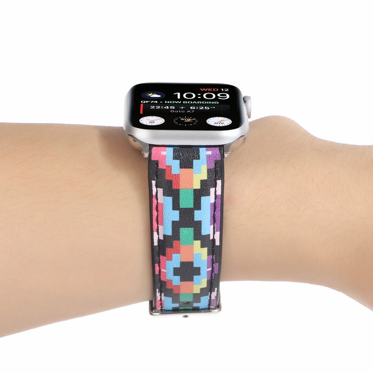 Frerndorf | Marmor Ethnischer Stil Bedrucktes Leder-Uhrenarmband Für Apple Watch Series 7 45mm / 6 & SE & 5 & 4 44mm / 3 & 2 & 1 42mm (Druck Digital)