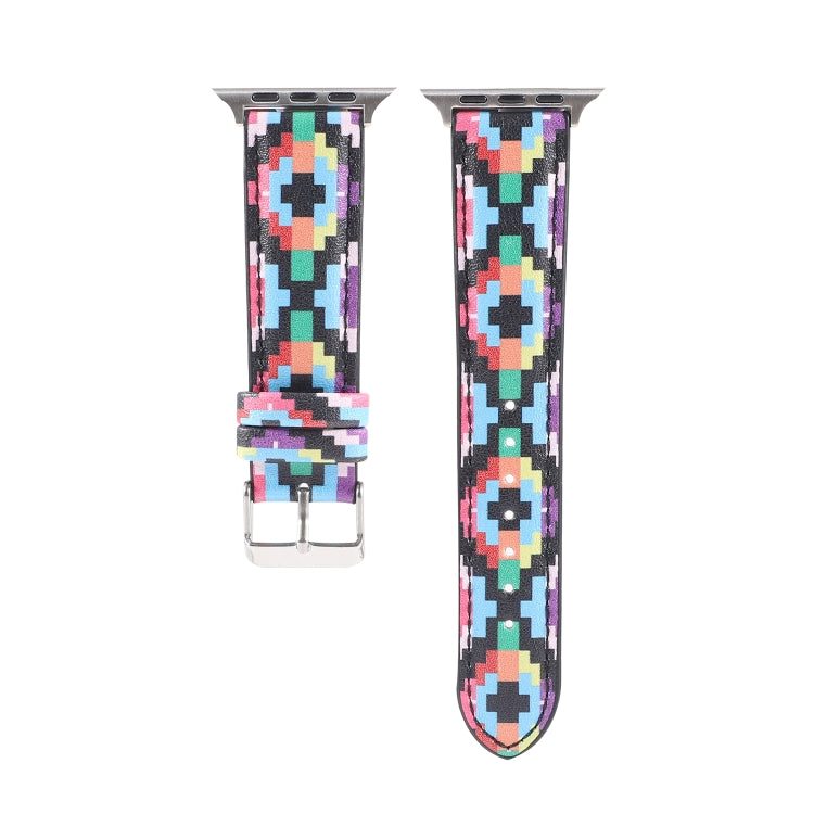 Frerndorf | Marmor Ethnischer Stil Bedrucktes Leder-Uhrenarmband Für Apple Watch Series 7 45mm / 6 & SE & 5 & 4 44mm / 3 & 2 & 1 42mm (Druck Digital)