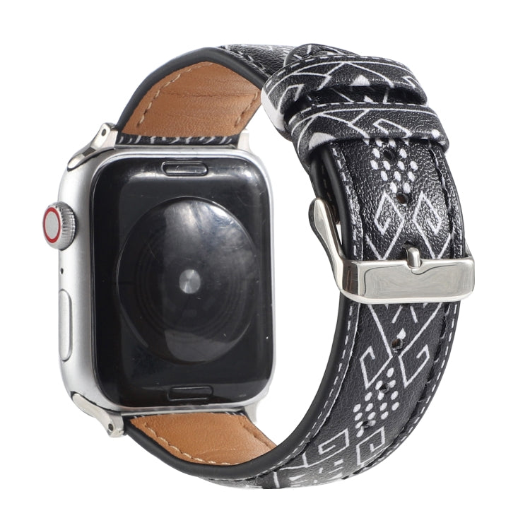 Frerndorf | Marmor Ethnischer Stil Bedrucktes Leder Armband Für Apple Watch Ultra 49mm&Watch Ultra 2 49mm / Series 9&8&7 45mm / SE 3&SE 2&6&SE&5&4 44mm / 3&2&1 42mm (Schwarzes Rautenmuster)