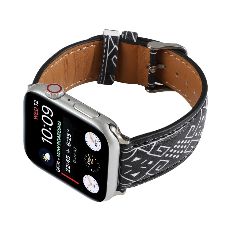 Frerndorf | Marmor Ethnischer Stil Bedrucktes Leder Armband Für Apple Watch Ultra 49mm&Watch Ultra 2 49mm / Series 9&8&7 45mm / SE 3&SE 2&6&SE&5&4 44mm / 3&2&1 42mm (Schwarzes Rautenmuster)