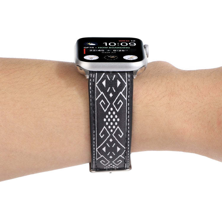 Frerndorf | Marmor Ethnischer Stil Bedrucktes Leder Armband Für Apple Watch Ultra 49mm&Watch Ultra 2 49mm / Series 9&8&7 45mm / SE 3&SE 2&6&SE&5&4 44mm / 3&2&1 42mm (Schwarzes Rautenmuster)