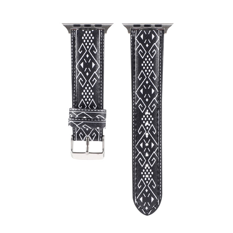 Frerndorf | Marmor Ethnischer Stil Bedrucktes Leder Armband Für Apple Watch Ultra 49mm&Watch Ultra 2 49mm / Series 9&8&7 45mm / SE 3&SE 2&6&SE&5&4 44mm / 3&2&1 42mm (Schwarzes Rautenmuster)
