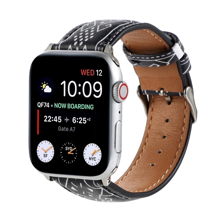 Frerndorf | Marmor Ethnischer Stil Bedrucktes Leder Armband Für Apple Watch Ultra 49mm&Watch Ultra 2 49mm / Series 9&8&7 45mm / SE 3&SE 2&6&SE&5&4 44mm / 3&2&1 42mm (Schwarzes Rautenmuster)