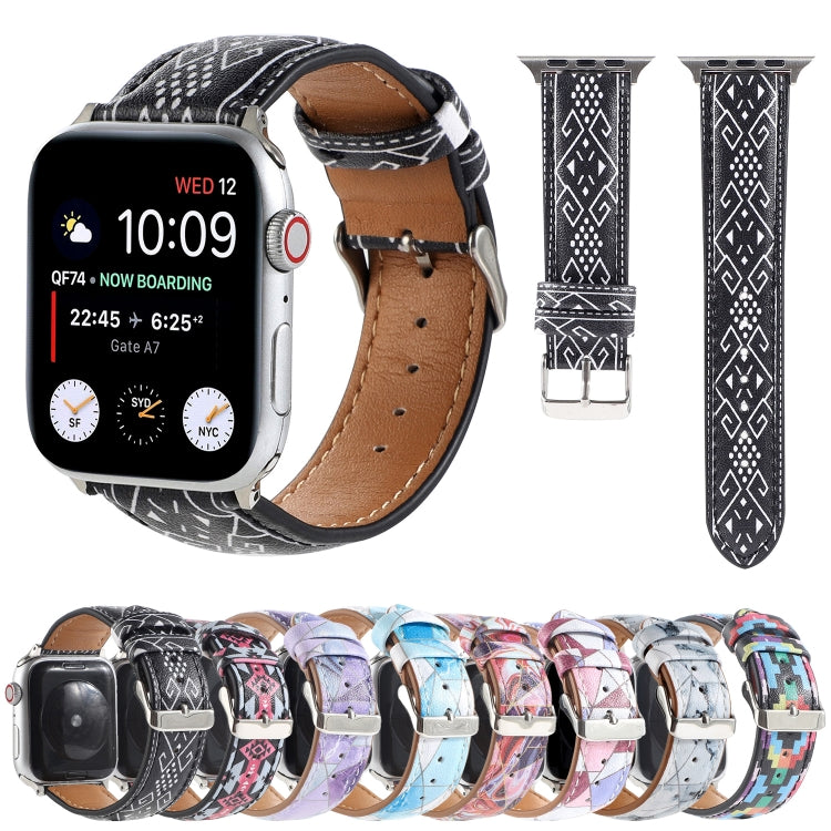Frerndorf | Marmor Ethnischer Stil Bedrucktes Leder-Uhrenarmband Für Apple Watch Series 7 45mm / 6 & SE & 5 & 4 44mm / 3 & 2 & 1 42mm (Druck Digital)