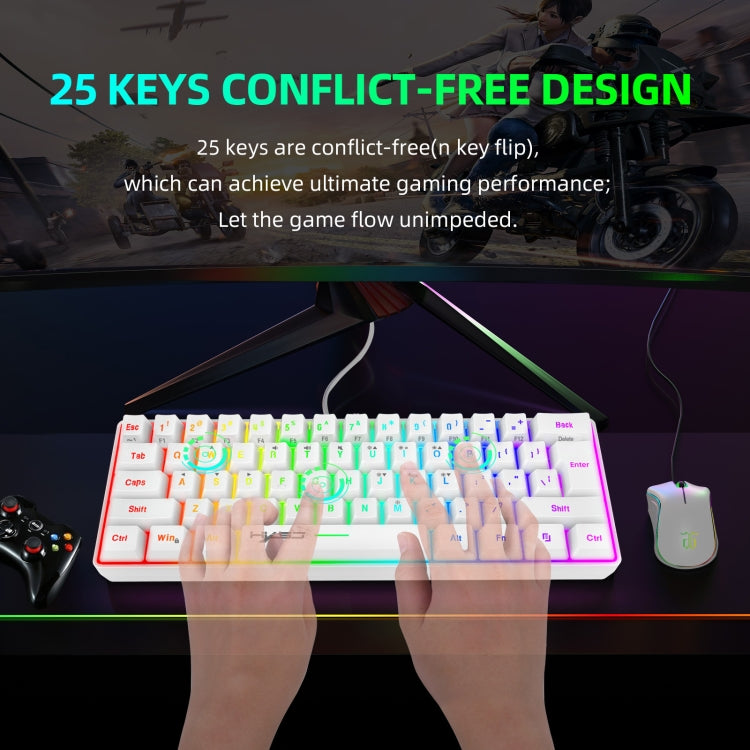 Frendorf | HXSJ V700 61 Tasten RGB-Beleuchtung Gaming Kabelgebundene Tastatur (Weiß)