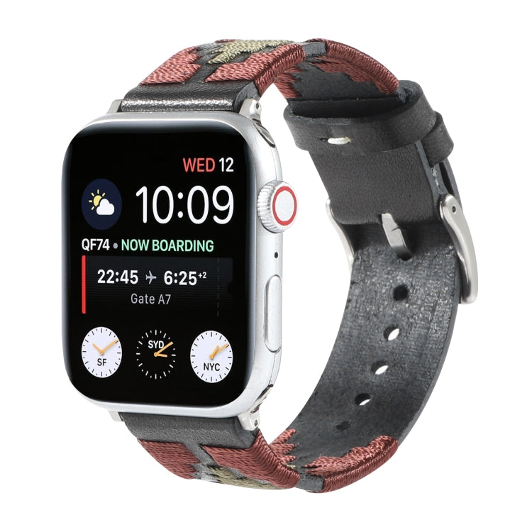Frerndorf | Gewebtes Kontrast-Leder-Uhrenarmband für Apple Watch Serie 9&8&7 41mm / SE 3&SE 2&6&SE&5&4 40mm / 3&2&1 38mm (Schwarz)