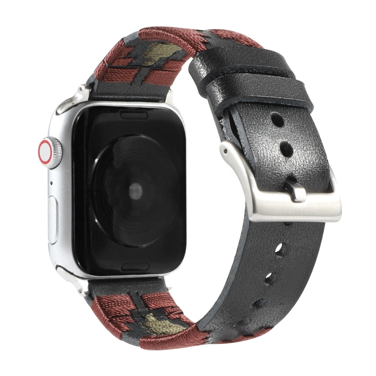 Frerndorf | Gewebtes Kontrast-Leder-Uhrenarmband für Apple Watch Serie 9&8&7 41mm / SE 3&SE 2&6&SE&5&4 40mm / 3&2&1 38mm (Schwarz)