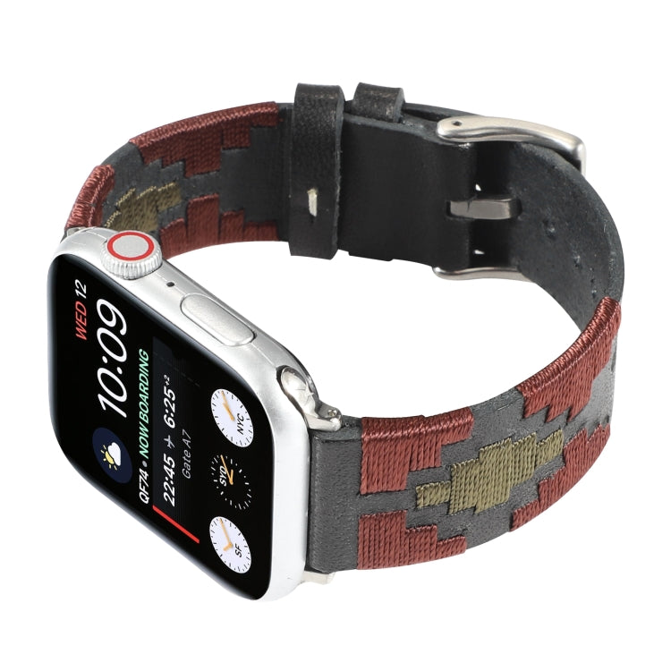 Frerndorf | Gewebtes Kontrast-Leder-Uhrenarmband für Apple Watch Serie 9&8&7 41mm / SE 3&SE 2&6&SE&5&4 40mm / 3&2&1 38mm (Schwarz)