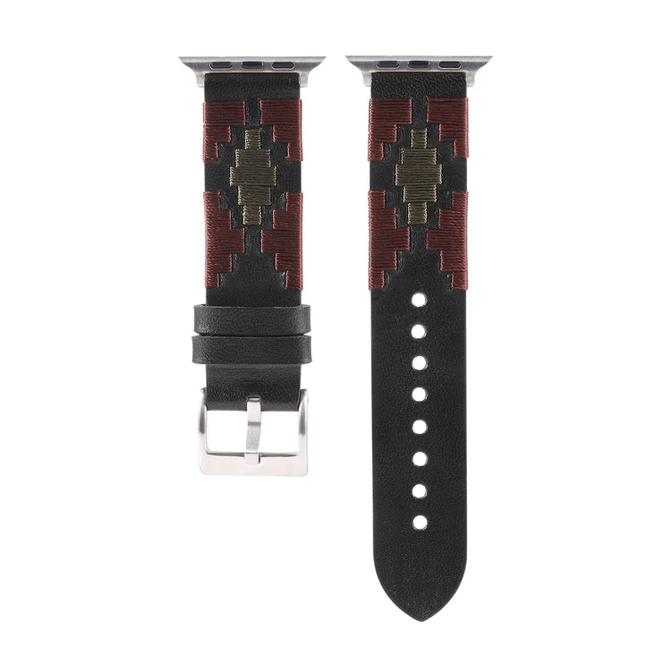 Frerndorf | Gewebtes Kontrast-Leder-Uhrenarmband für Apple Watch Serie 9&8&7 41mm / SE 3&SE 2&6&SE&5&4 40mm / 3&2&1 38mm (Schwarz)