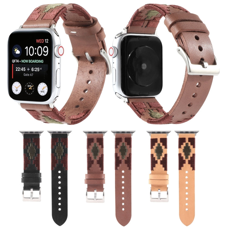 Frerndorf | Gewebtes Kontrast-Leder-Uhrenarmband für Apple Watch Serie 9&8&7 41mm / SE 3&SE 2&6&SE&5&4 40mm / 3&2&1 38mm (Schwarz)