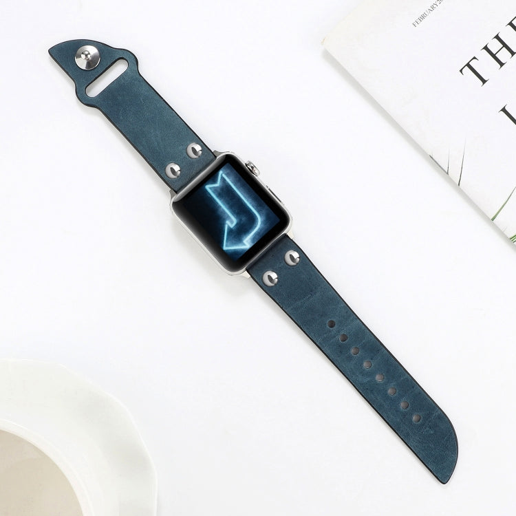 Frerndorf | Leder Messer Uhrarmband für Apple Watch Serie 9&8&7 41mm / SE 3&SE 2&6&SE&5&4 40mm / 3&2&1 38mm (Marineblau)