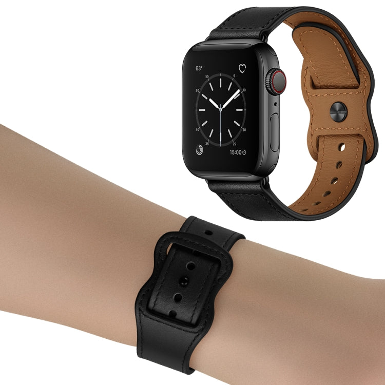 Frendorf | Doppeltes Loch Lederuhrband für Apple Watch Series 7 41mm / 6 & SE & 5 & 4 40mm / 3 & 2 & 1 38mm (Schwarz)