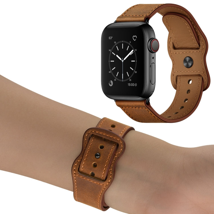 Frendorf | Doppel-Loch-Lederuhrband für Apple Watch Serie 9&8&7 41mm / SE 3&SE 2&6&SE&5&4 40mm / 3&2&1 38mm (Rotbraun Crazy Horse)