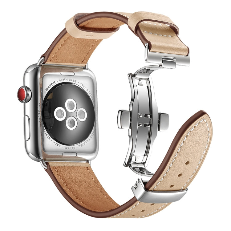 Frerndorf | Echtes Leder + Schmetterling Silber Schnalle Uhr Band für Apple Watch Series 7 45mm / 6 & SE & 5 & 4 44mm / 3 & 2 & 1 42mm (Aprikose)